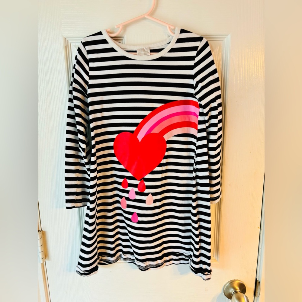 Long sleeve cotton dress with adorable heart and rainbow design
